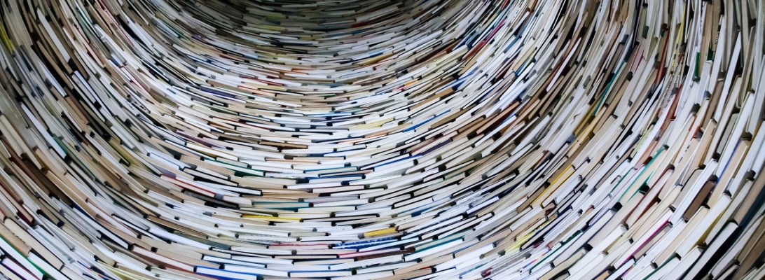 Circular tunnel made from carefully stacked books